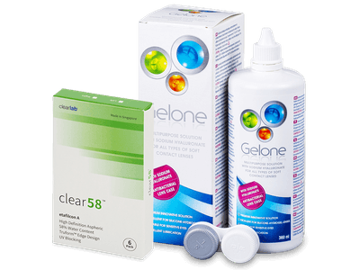 Clear 58 (6 Linsen) + Gelone 360 ml - Älteres Design