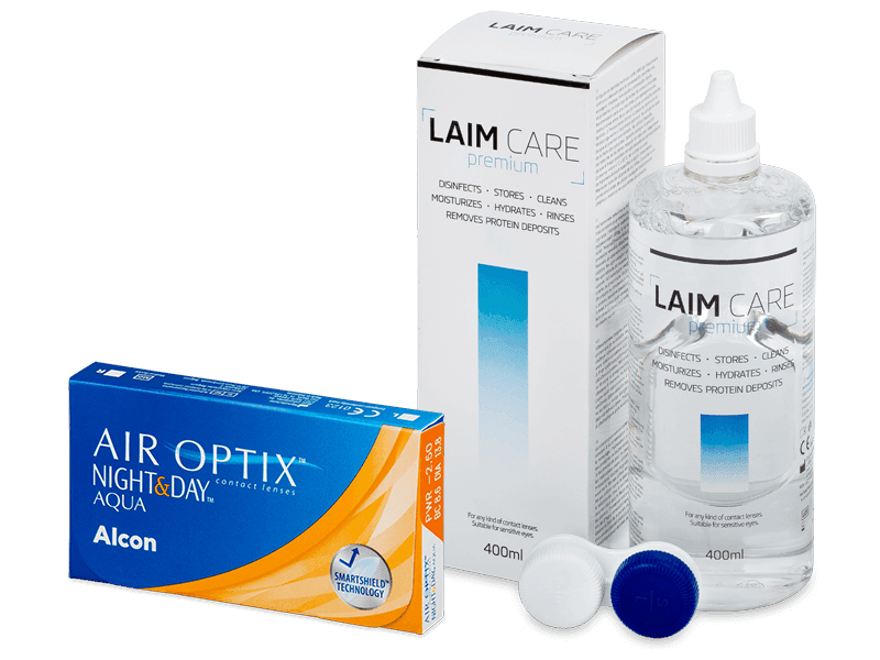 Air Optix Night and Day Aqua (6 Linsen) + Laim Care Pflegemittel 400 ml - Spar-Set