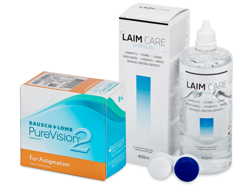 PureVision 2 for Astigmatism (6 Linsen) + Laim Care Pflegemittel 400 ml - Spar-Set
