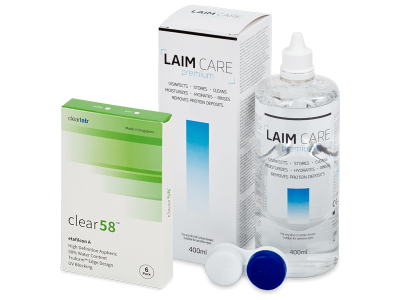 Clear 58 (6 Linsen) +  Laim Care 400 ml