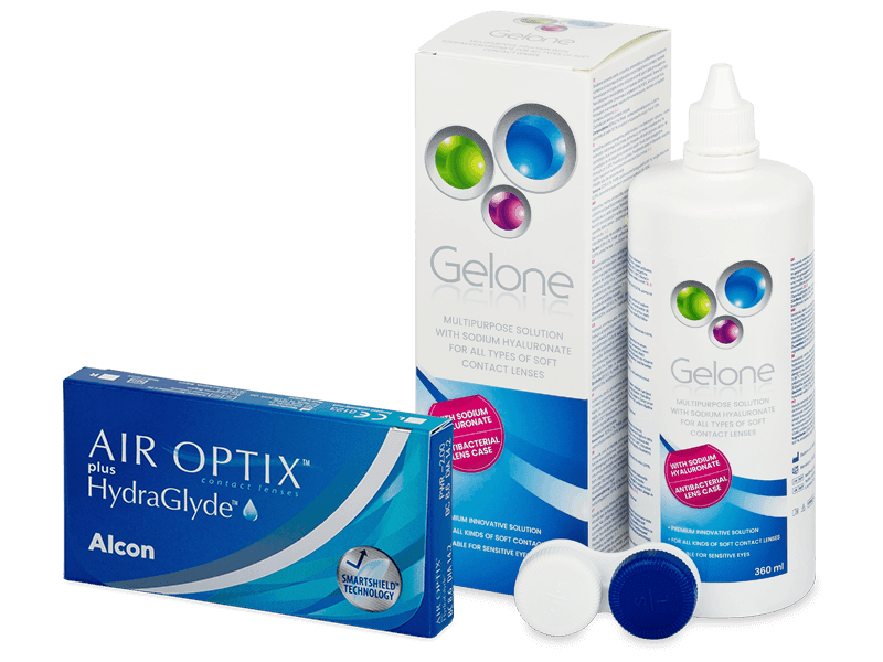 Air Optix plus HydraGlyde (3 Linsen) + Gelone 360 ml - Spar-Set