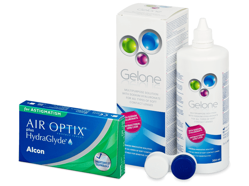 Air Optix plus HydraGlyde for Astigmatism (6 Linsen) + Gelone 360 ml - Spar-Set