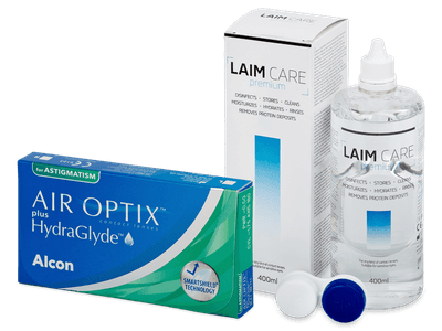 Air Optix plus HydraGlyde for Astigmatism (6 Linsen) + Laim Care Pflegemittel 400 ml