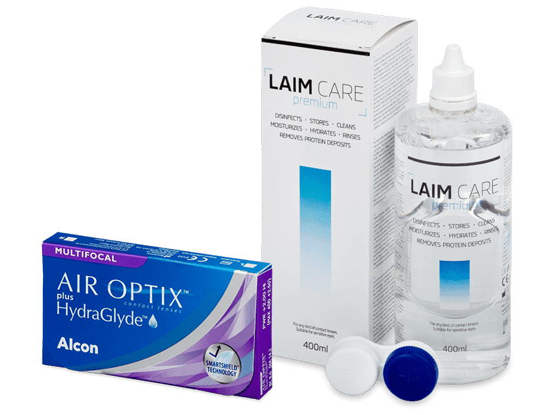 Air Optix plus HydraGlyde Multifocal (6 Linsen) + Laim Care Pflegemittel 400 ml - Spar-Set