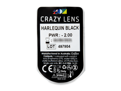 CRAZY LENS - Harlequin Black - Tageslinsen mit Stärke (2 Linsen) - Blister Vorschau