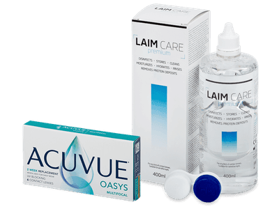 Acuvue Oasys Multifocal (6 Linsen) + Laim Care Pflegemittel 400 ml - Älteres Design